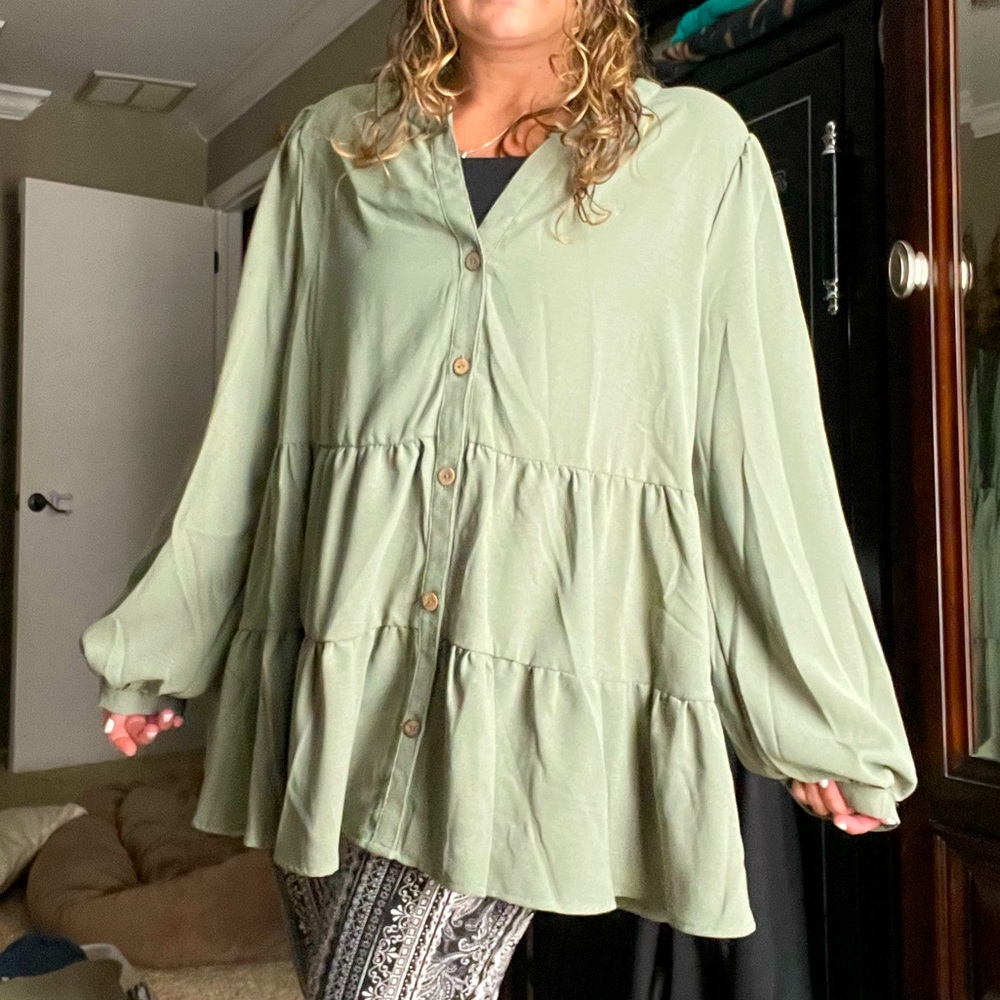 Olive green tunic bell sleeve top